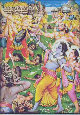 Rama rescatando a Sita del demonio Rávana