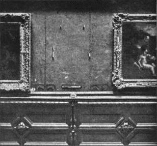 The empty space left after the theft of the Mona Lisa at the Louvre in 1911